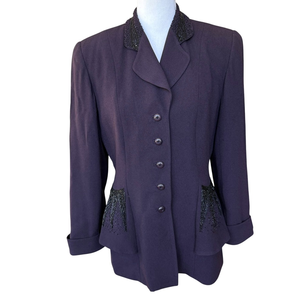 Zelda Vintage Purple Beaded Blazer Jacket Womens 6 Plum Evening Peplum